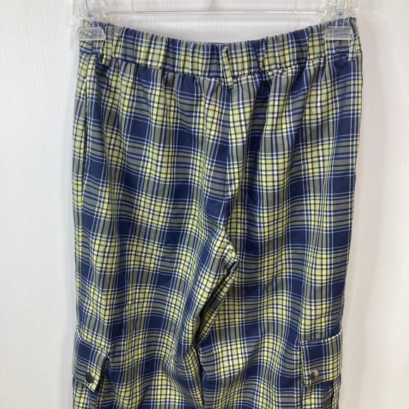 Forever 21 Women's Blue Yellow Plaid Cargo Pants Wide‎ Leg Size Medium - Picture 15 of 16